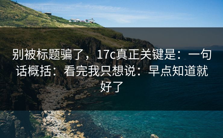 别被标题骗了，17c真正关键是：一句话概括：看完我只想说：早点知道就好了
