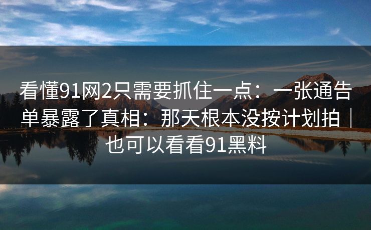 看懂91网2只需要抓住一点：一张通告单暴露了真相：那天根本没按计划拍｜也可以看看91黑料