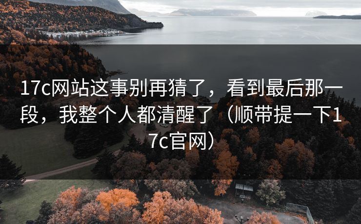 17c网站这事别再猜了，看到最后那一段，我整个人都清醒了（顺带提一下17c官网）
