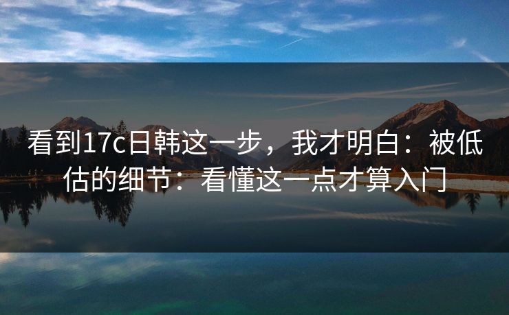 看到17c日韩这一步，我才明白：被低估的细节：看懂这一点才算入门