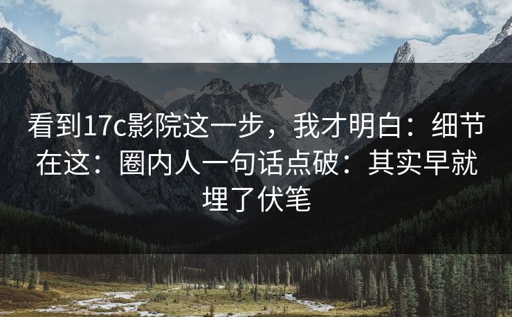 看到17c影院这一步，我才明白：细节在这：圈内人一句话点破：其实早就埋了伏笔